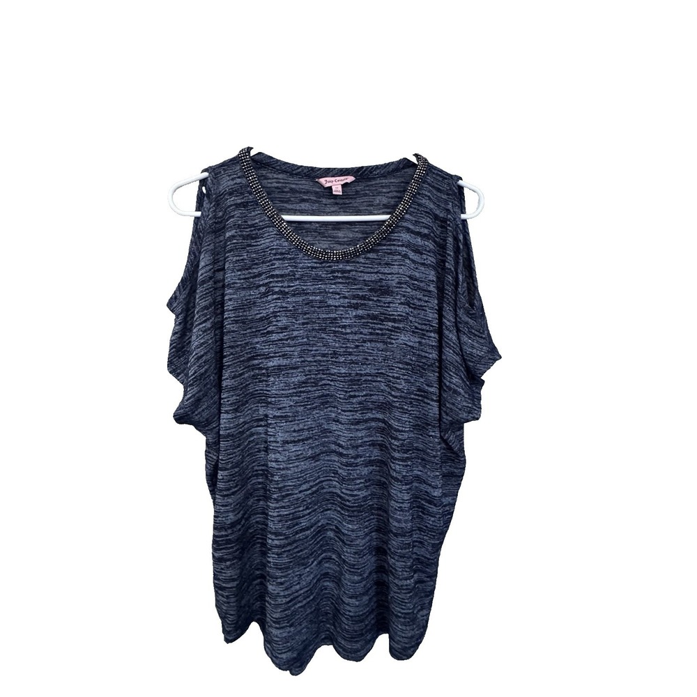 Juicy Couture Cold-Shoulder Blue Top M Feminine Fairy Jeweled Dainty Night Out